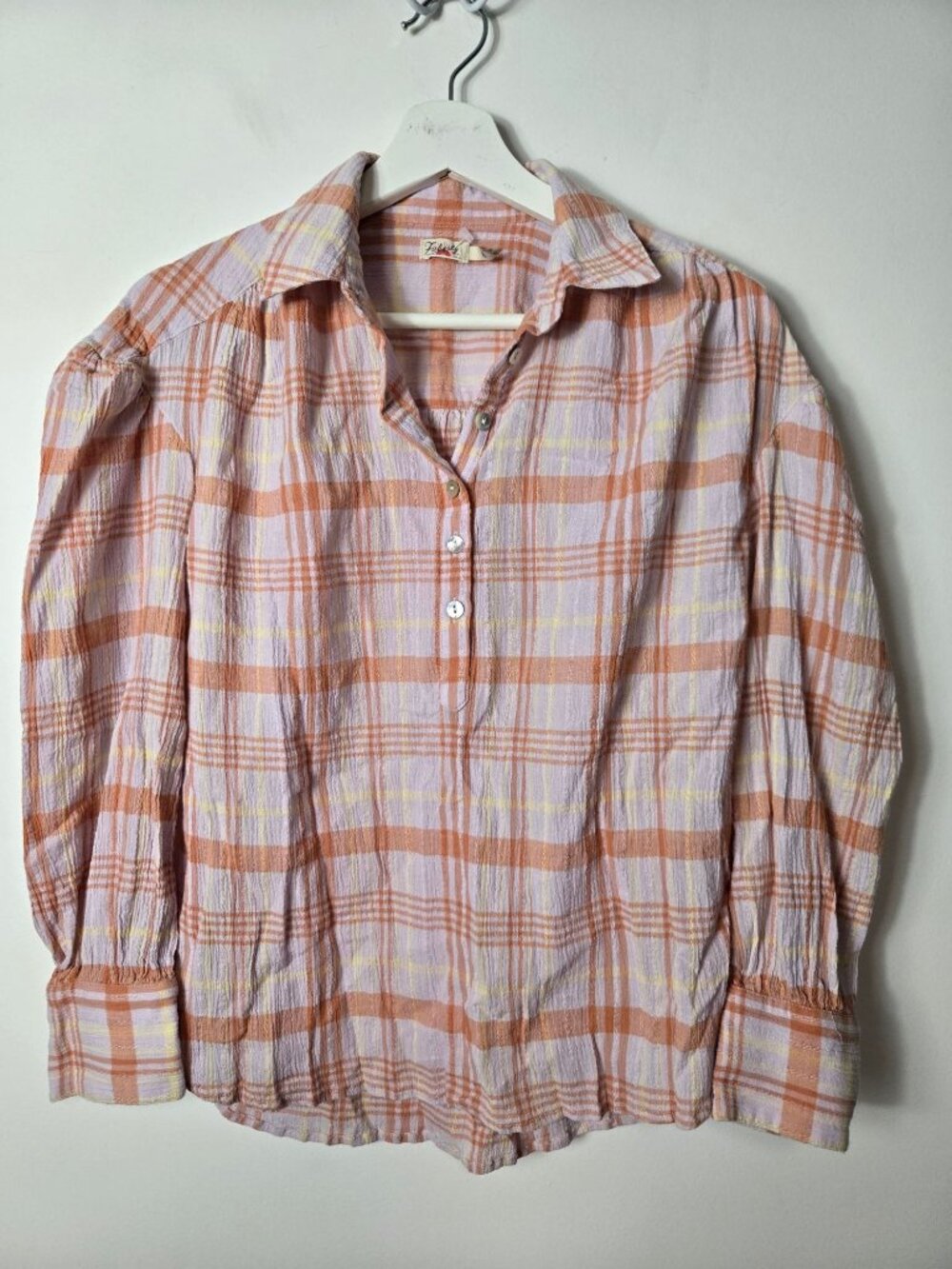 Faherty Ollie Organic Cotton Button-Up Long-Sleeve Plaid Blouse Size XS Top Pink